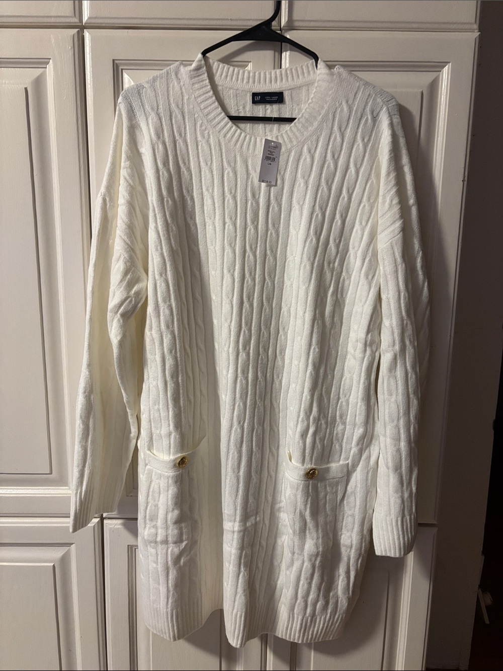 GAP White Cable-Knit Long Sleeve Dress